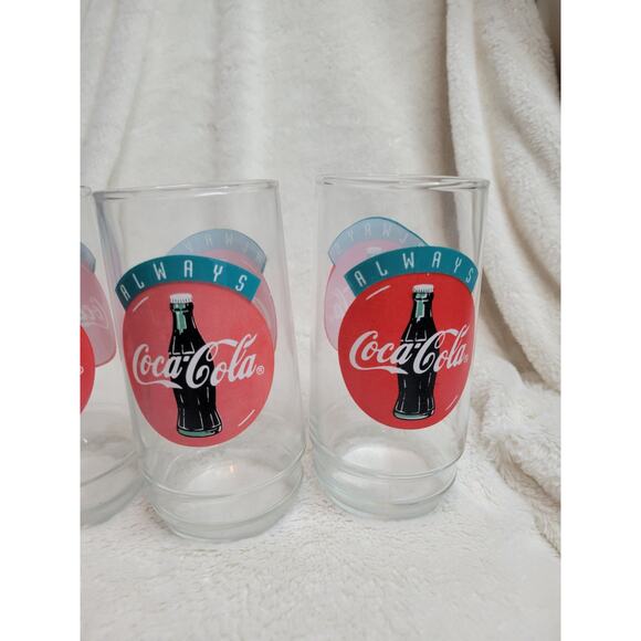 VTG 90s COKE Always Coca-Cola Graphic Logo Print Drinking Glasses✨️Set of 5 - Picture 3 of 8